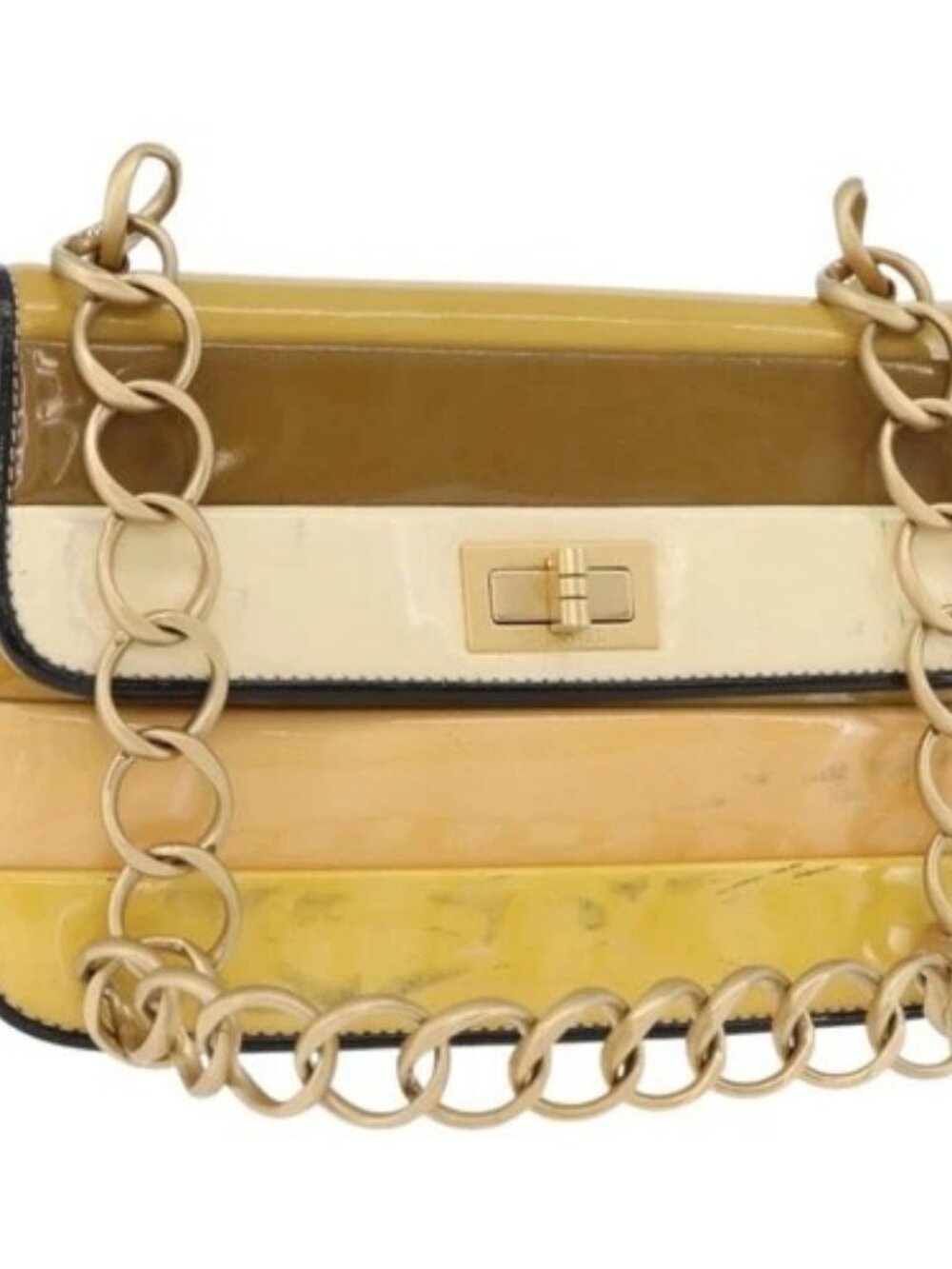 CHANEL Chain Shoulder Bag Patent leather Yellow Gold CC Auth bs22911